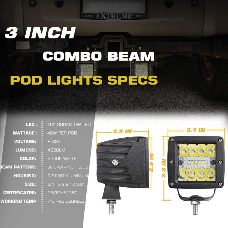 Chelhead Hitch Lights, 2PCS 3 inch Combo Backup Lights for Trucks with 2.5 inch Tow Hitch Mounting and Wiring Harness as Reverse Lights Compatible with Trucks SUV Pickup Tralier - Image 4